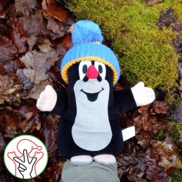 The Mole, hand puppet, bobble hat blue, 25 cm